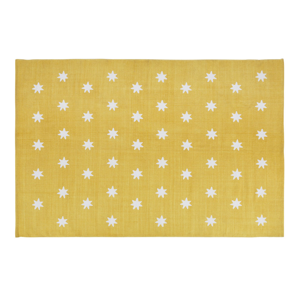Tapis en coton recyclé jaune à étoile ecru 120x180 Tapis en coton recyclé jaune à étoile ecru 120x180