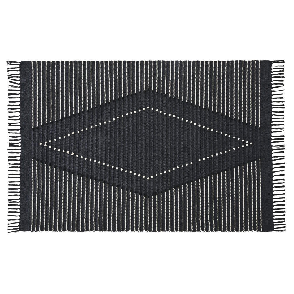 Tapis en coton recyclé tissé gris anthracite, noir et blanc 160x230 Tapis en coton recyclé tissé gris anthracite, noir et blanc 160x230