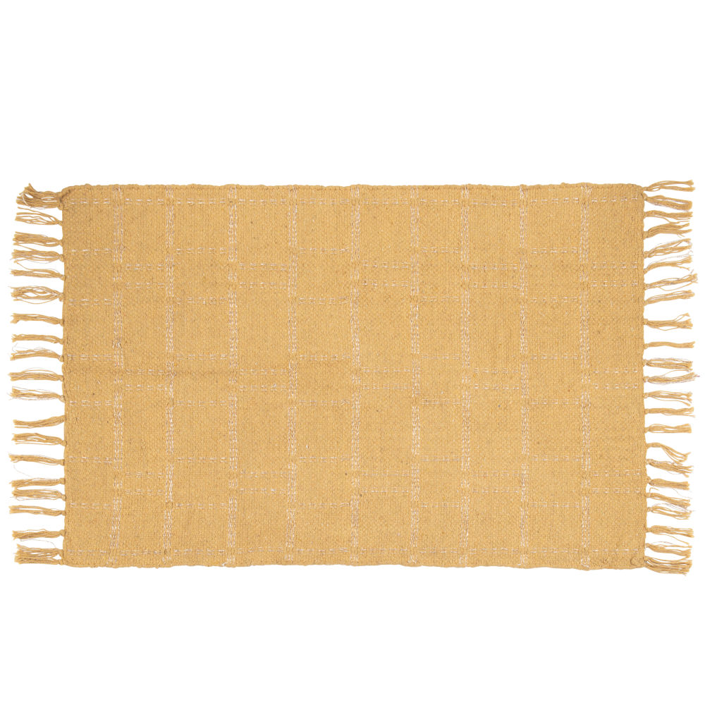 Tapis en coton tissé jaune moutarde et doré 60x90 Tapis en coton tissé jaune moutarde et doré 60x90