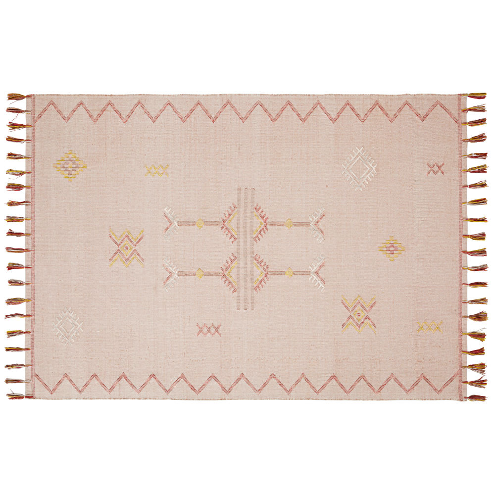 Tapis en coton tissé vieux rose avec franges 140x200 Tapis en coton tissé vieux rose avec franges 140x200