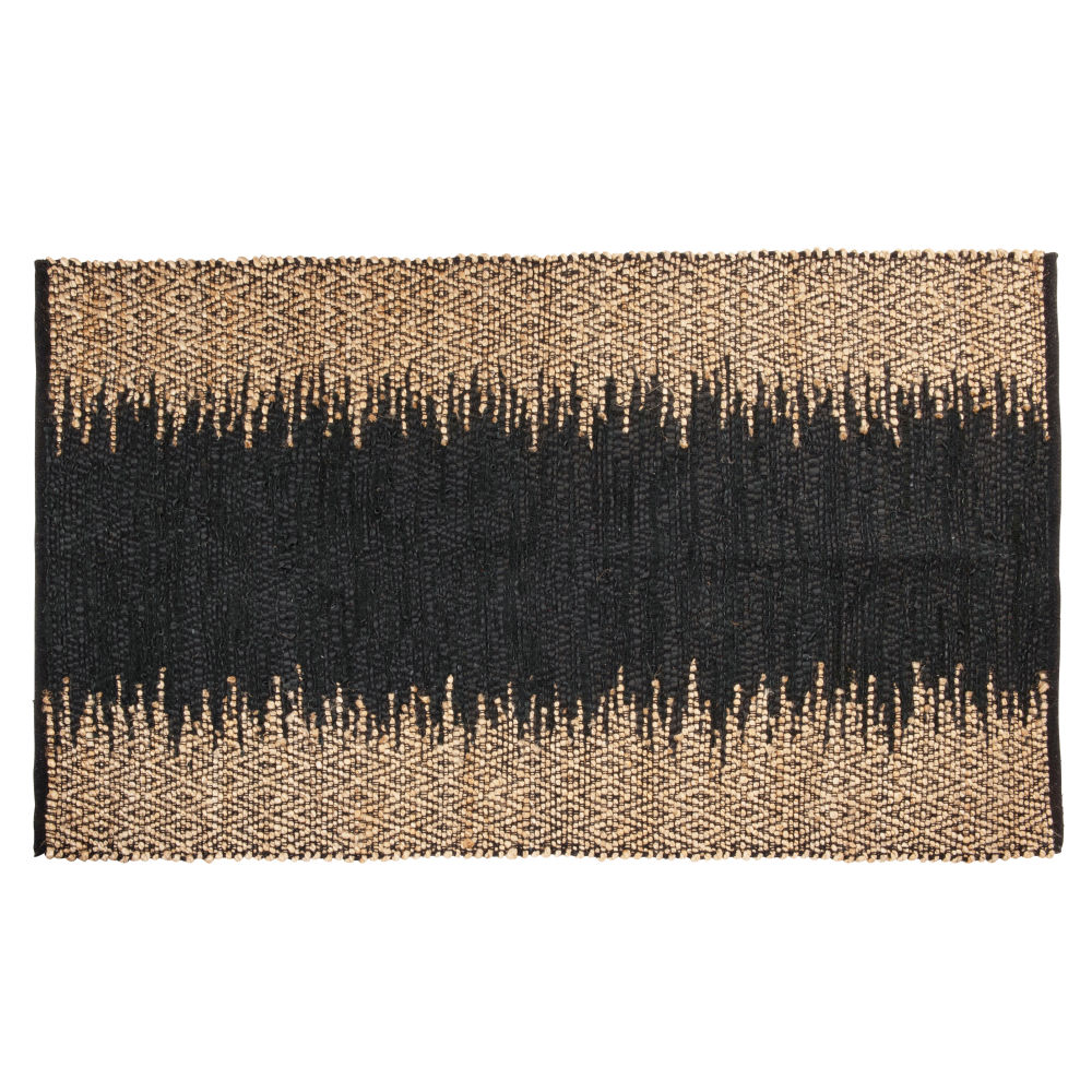 Tapis en cuir de vache noir et jute beige 90x150 Tapis en cuir de vache noir et jute beige 90x150