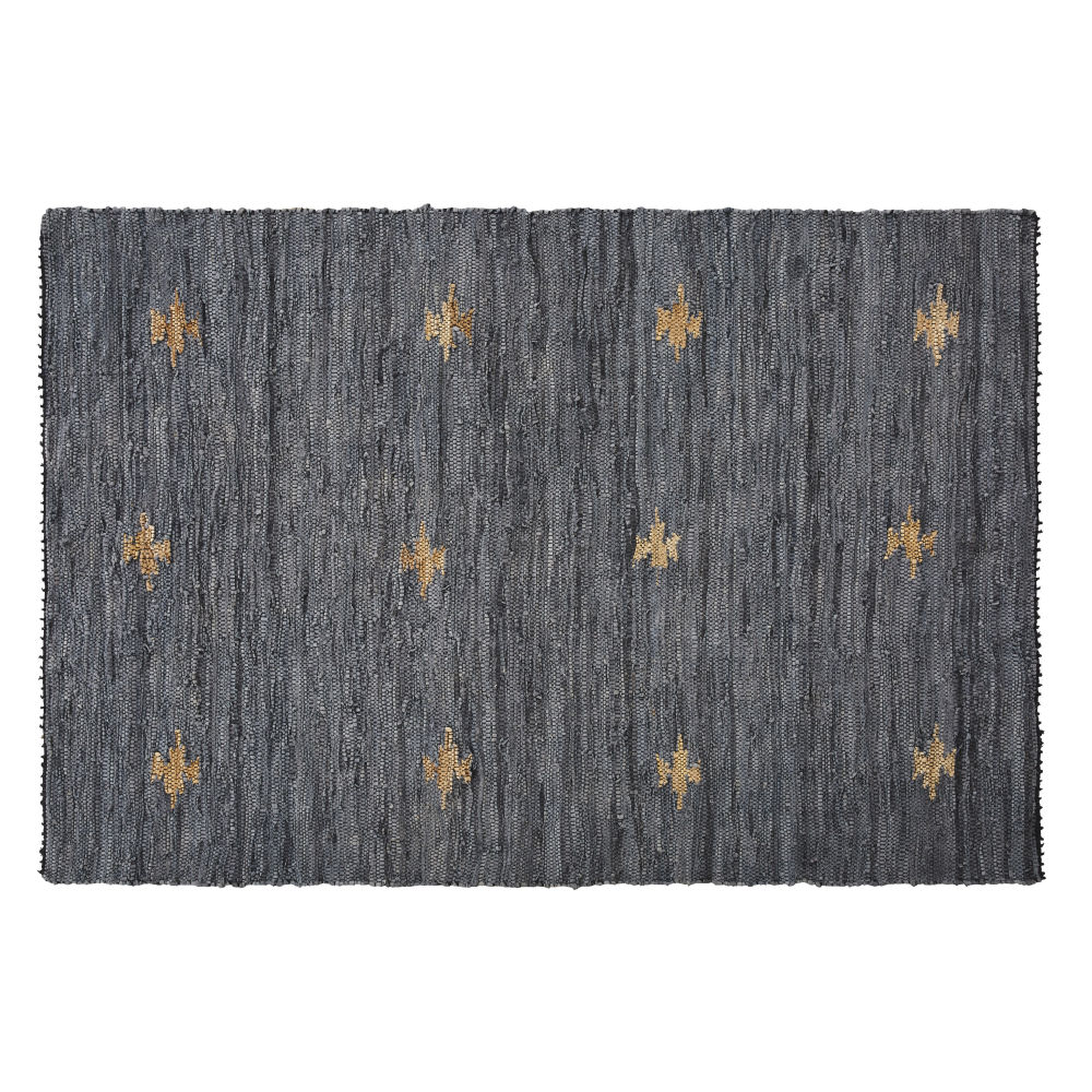 Tapis en cuir recyclé et coton bleu encre 140x200 Tapis en cuir recyclé et coton bleu encre 140x200