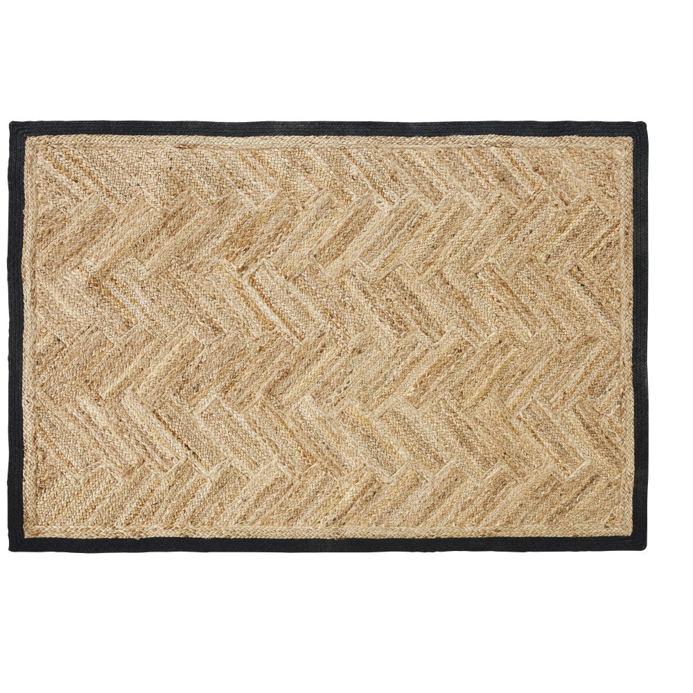 Tapis en jute tressé beige et coton gris anthracite 160x230 Tapis en jute tressé beige et coton gris anthracite 160x230