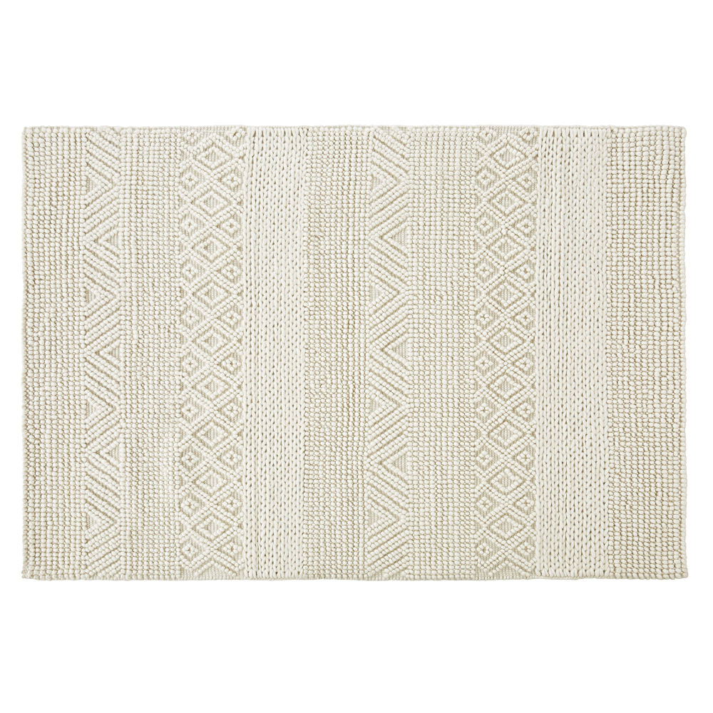Tapis en laine et coton écrus nœuds en relief 140x200 Tapis en laine et coton écrus nœuds en relief 140x200