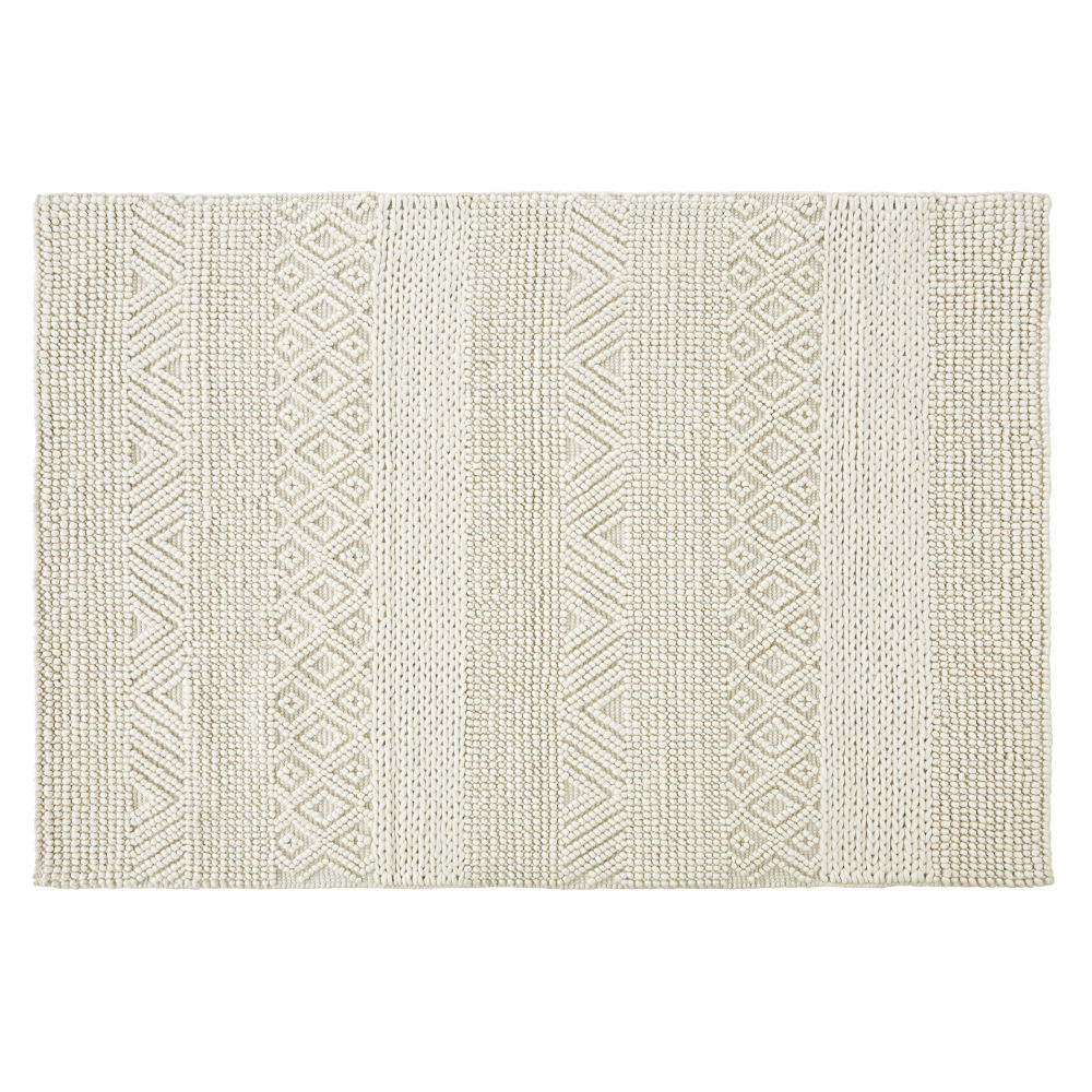 Tapis en laine et coton écrus nœuds en relief 200x300