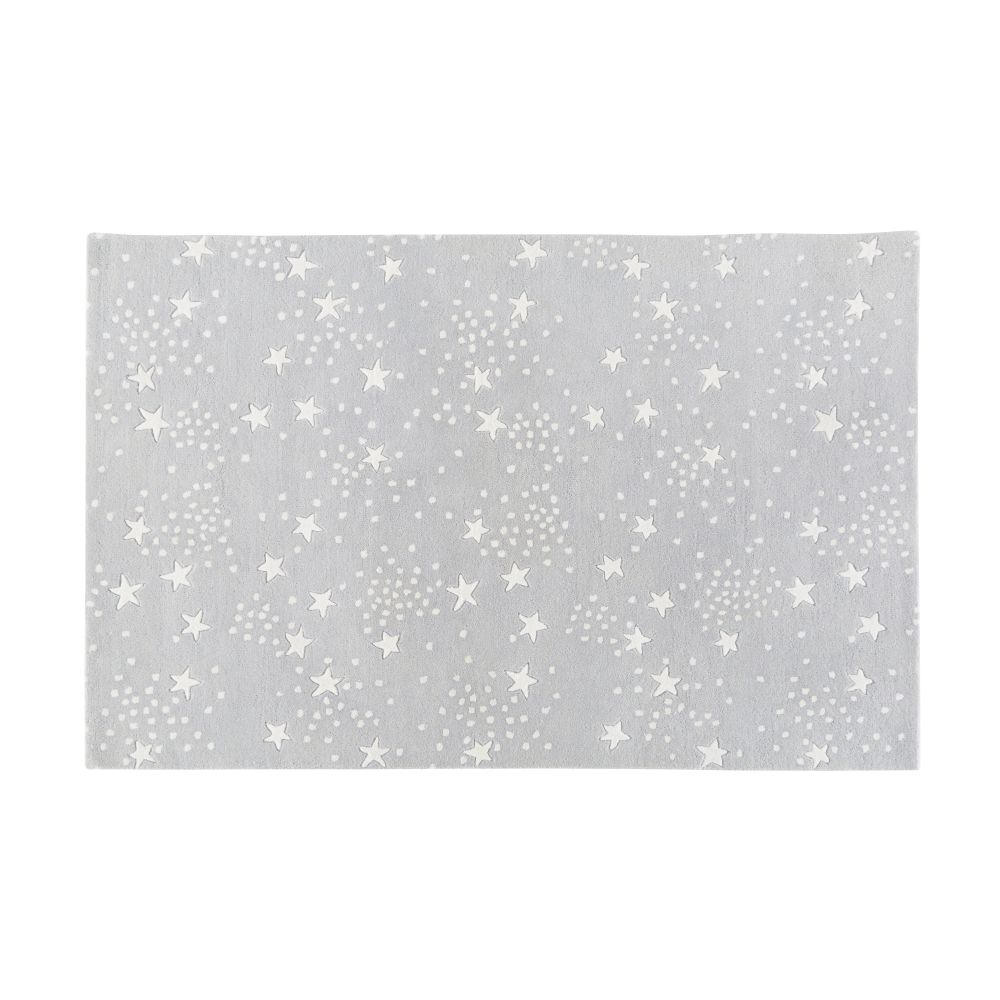 Tapis en laine et coton gris imprimé étoiles 120x180 Tapis en laine et coton gris imprimé étoiles 120x180