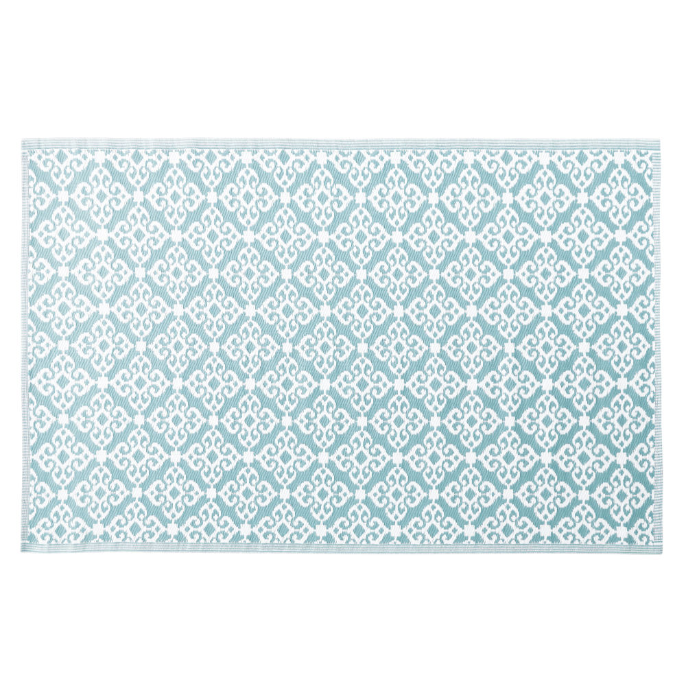 Tapis en polypropylène bleu motifs graphiques blancs 180x270