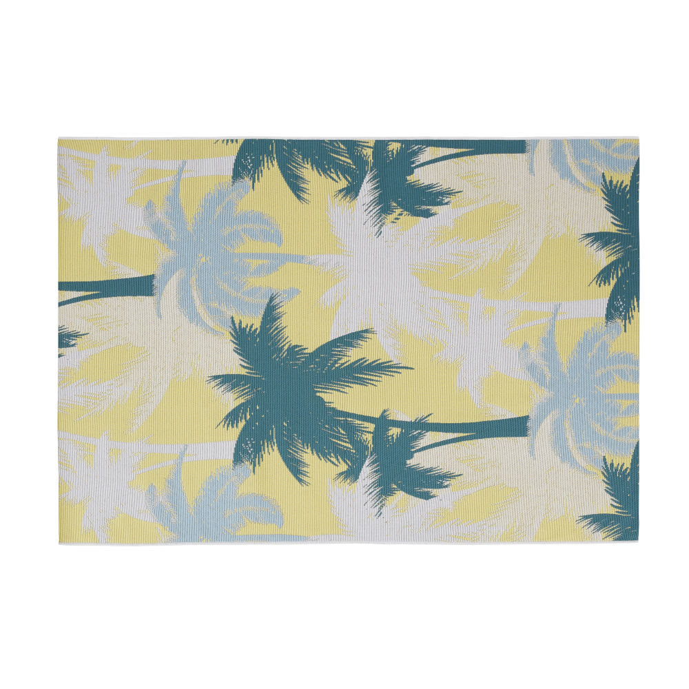 Tapis en polypropylène motifs palmier jaune et bleu canard 120x180 Tapis en polypropylène motifs palmier jaune et bleu canard 120x180