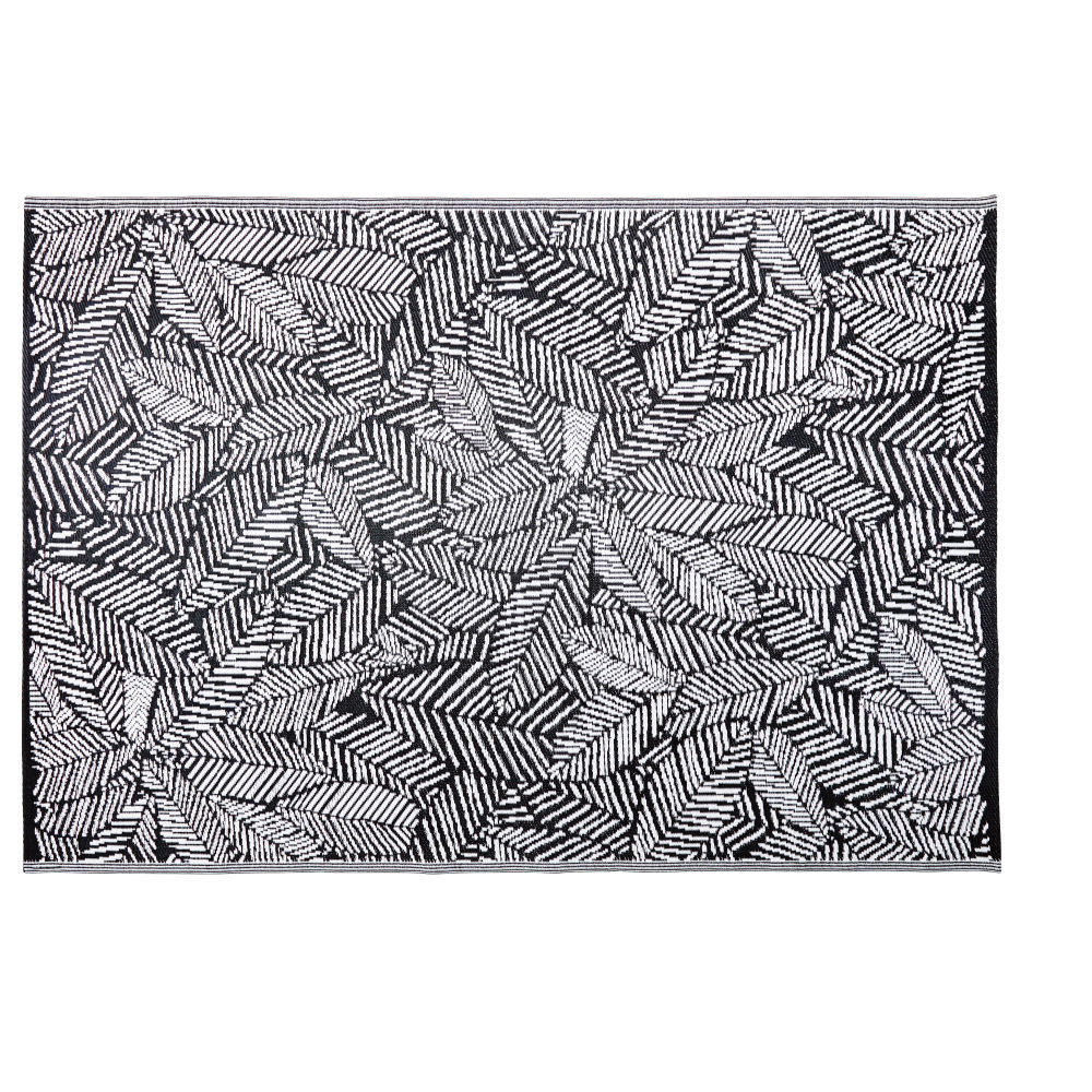 Tapis en polypropylène noir imprimé feuilles blanches 180x270, OEKO-TEX®