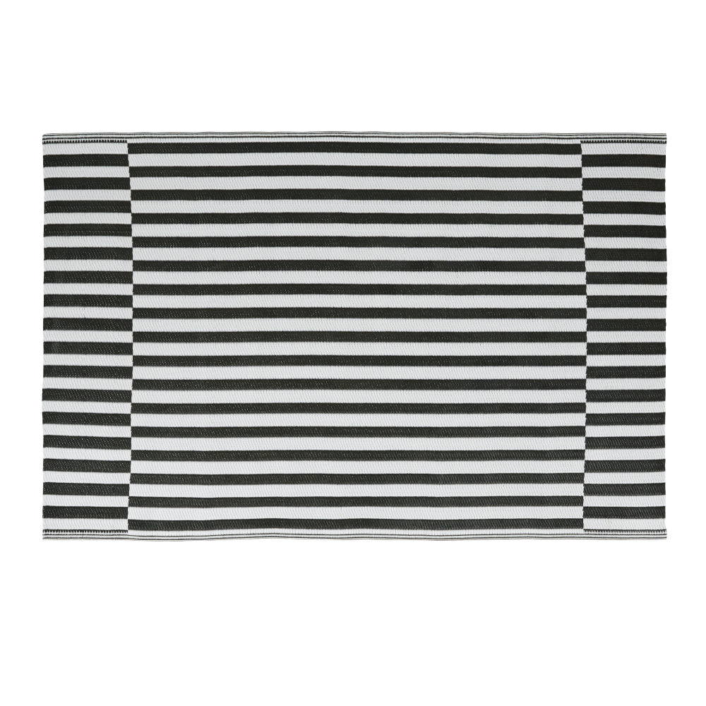 Tapis en polypropylène tissé motifs à rayures noires et blanches 120x180