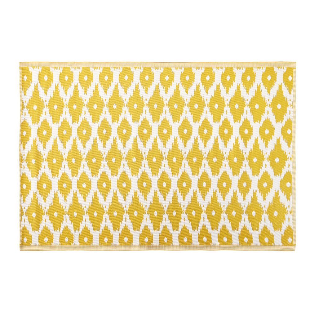 Tapis réversible en polypropylène jaune motifs graphiques blancs 140x200, OEKO-TEX®