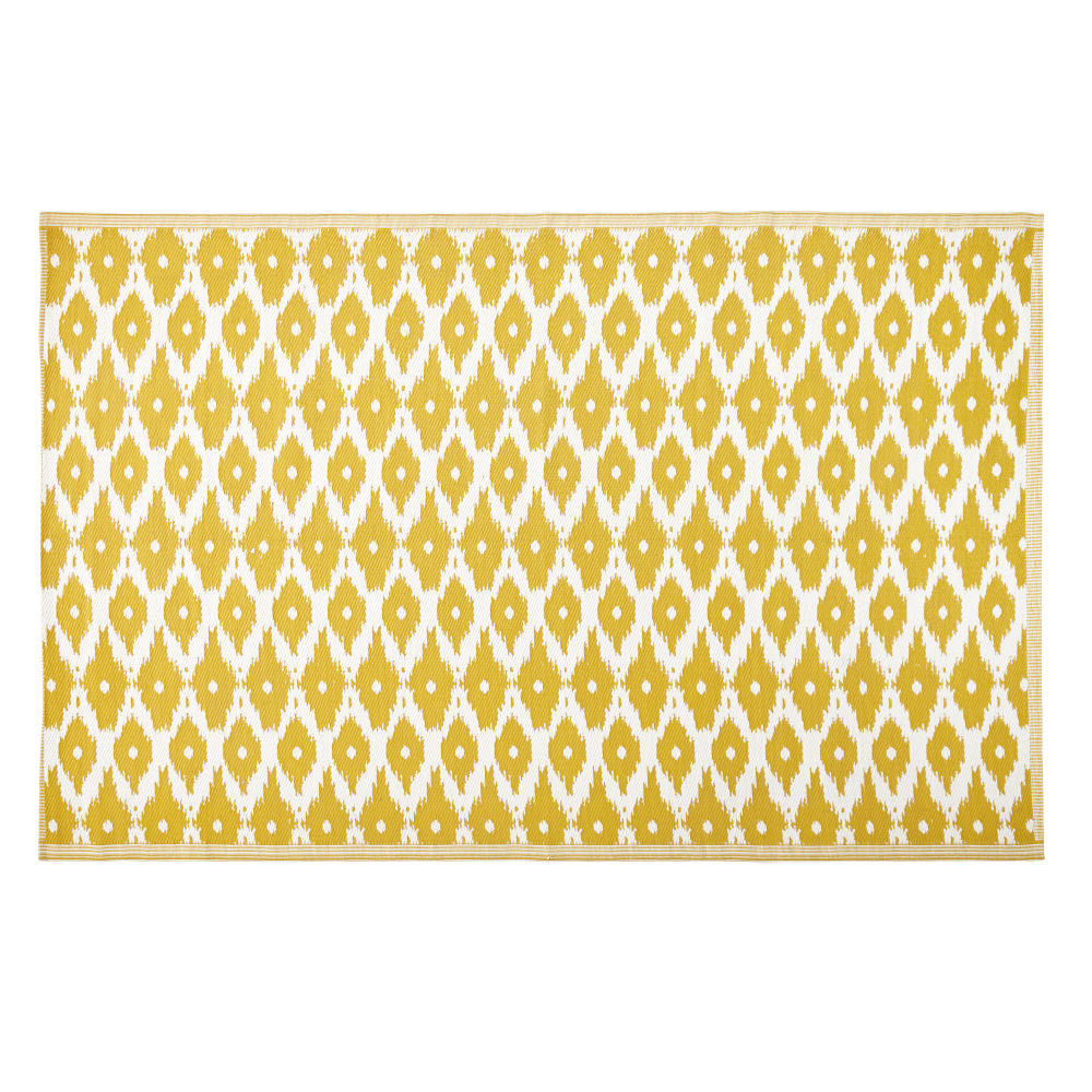 Tapis réversible en polypropylène jaune motifs graphiques blancs 180x270