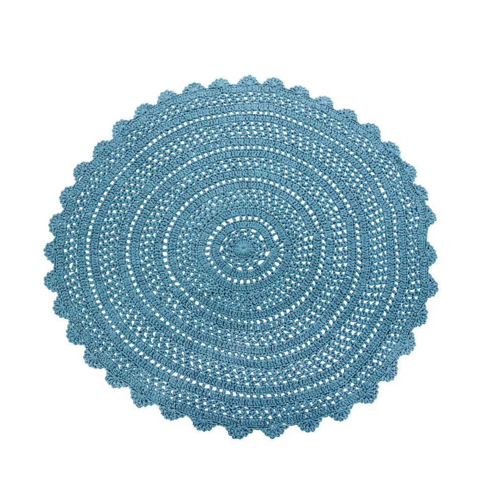 Tapis rond en coton bleu au crochet D160 Tapis rond en coton bleu au crochet D160