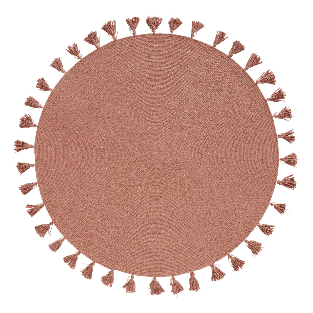 Tapis rond en coton tressé rose à pompons D100 Tapis rond en coton tressé rose à pompons D100