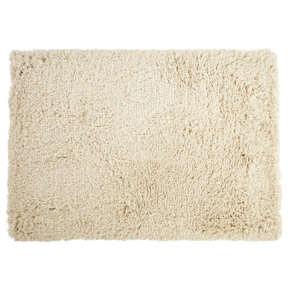 Tapis shaggy tissé main en laine et coton écrus 160x230