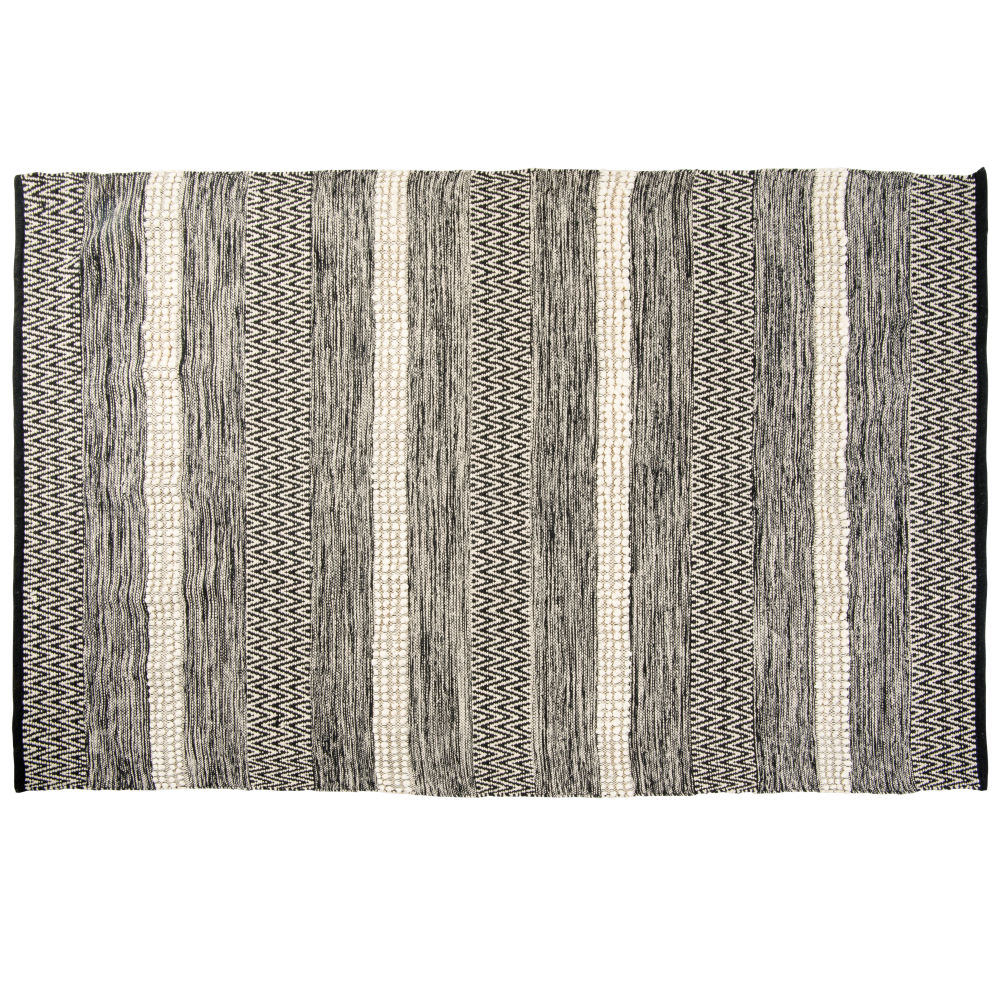 Tapis tissé en coton recyclé noir et écru 140x200 Tapis tissé en coton recyclé noir et écru 140x200