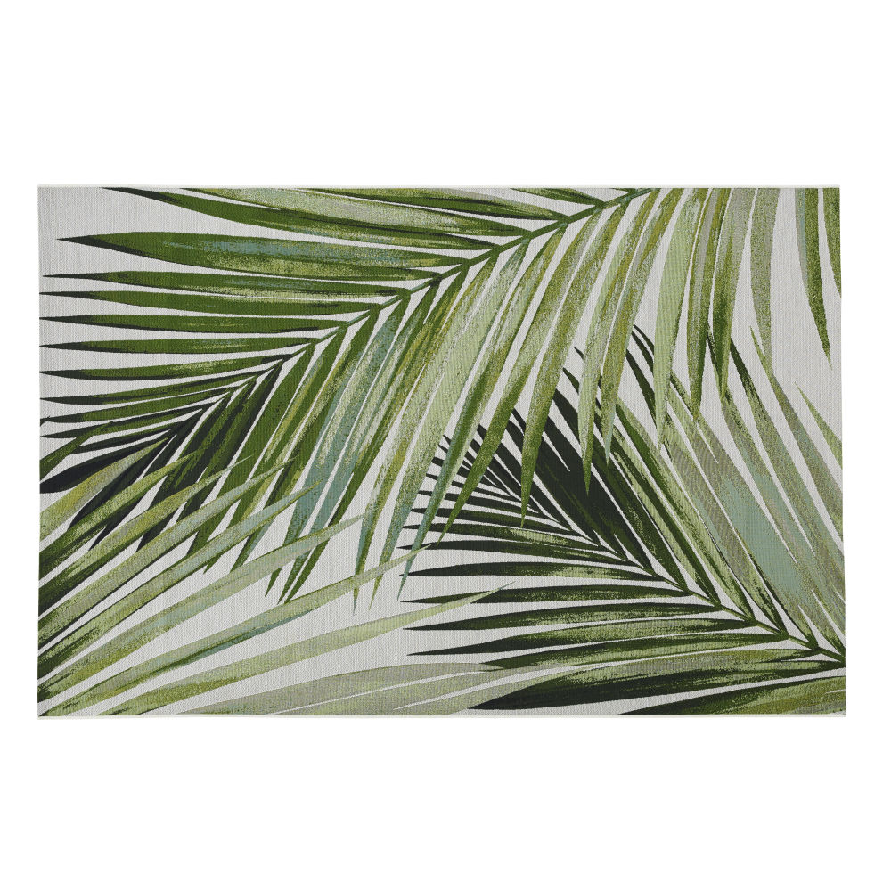 Tapis tissé jacquard écru motif feuillage vert 160x230, OEKO-TEX®