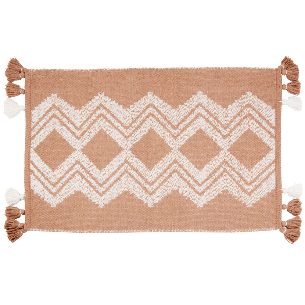 Tapis tissé motifs graphiques terracotta et beige 60x90
