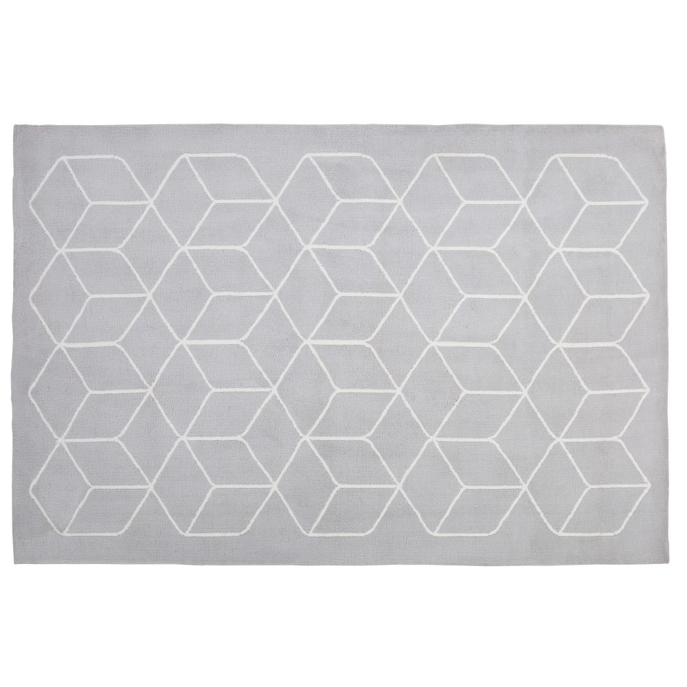 Tapis tufté motifs géométriques gris et blancs 160x230