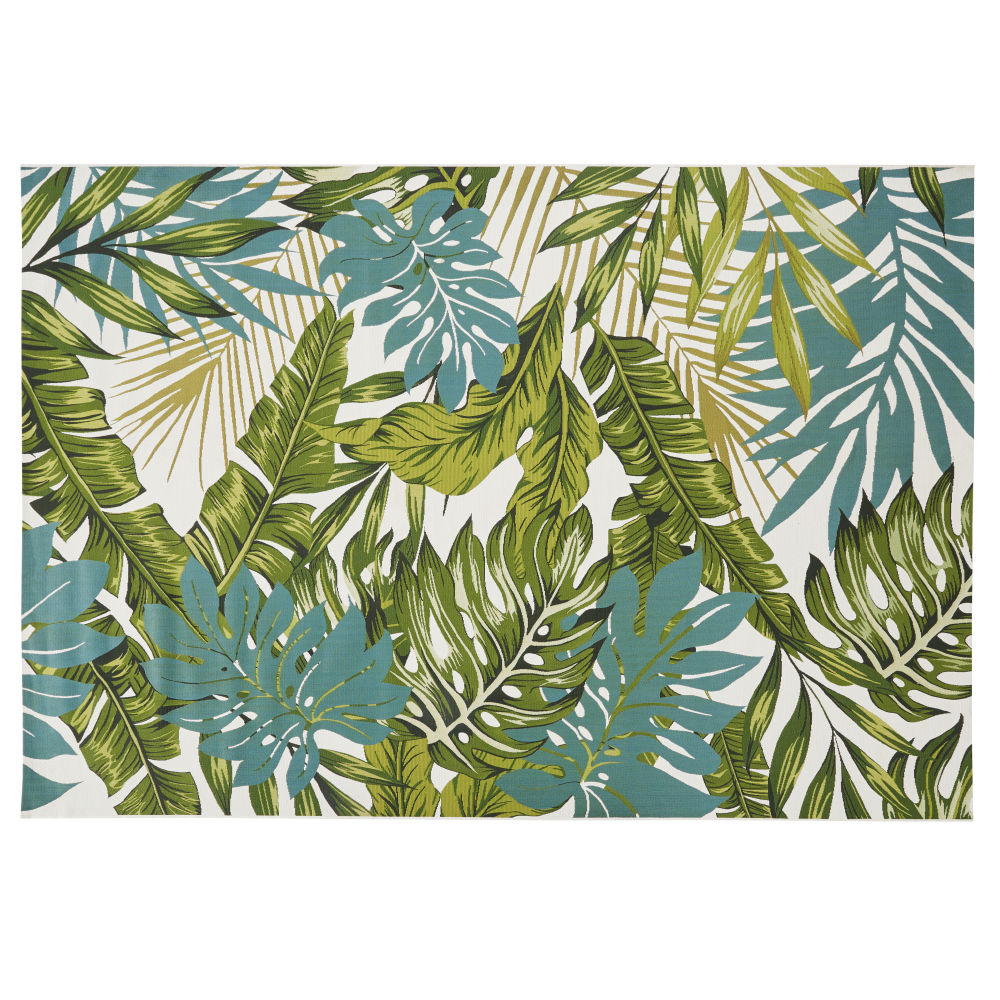 Tapis vert et écru imprimé tropical 206x290, OEKO-TEX®
