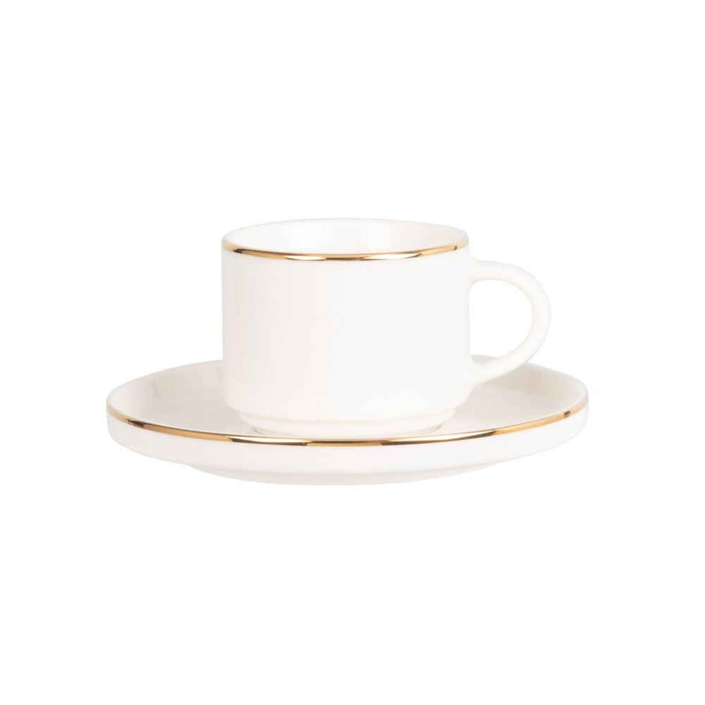 Tasse à café et soucoupe en porcelaine blanche et dorée Tasse à café et soucoupe en porcelaine blanche et dorée