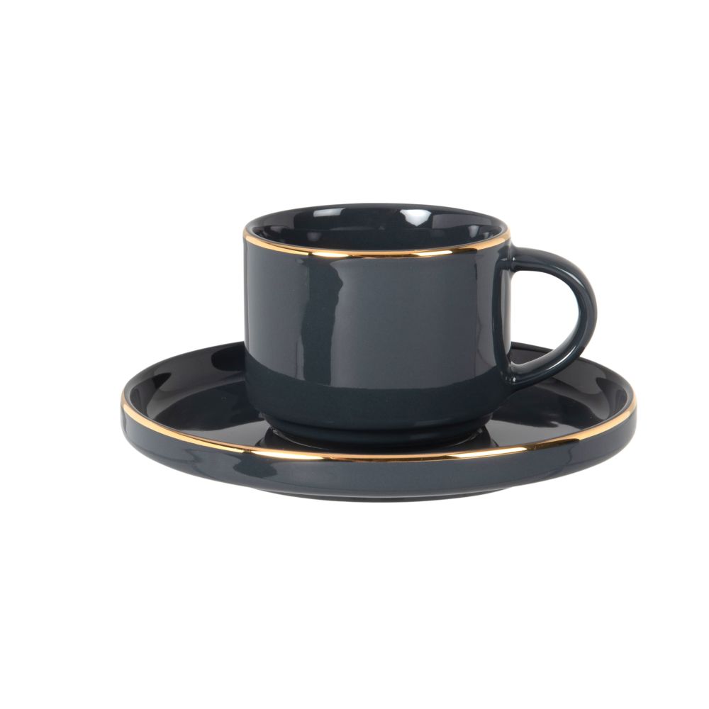 Tasse à café et soucoupe en porcelaine grise et dorée Tasse à café et soucoupe en porcelaine grise et dorée