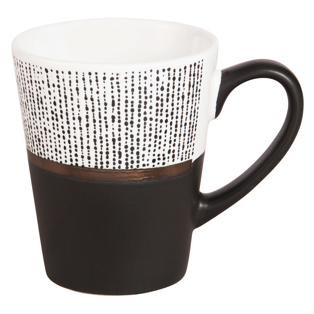 Tasse en faïence blanche et noire motifs à pois