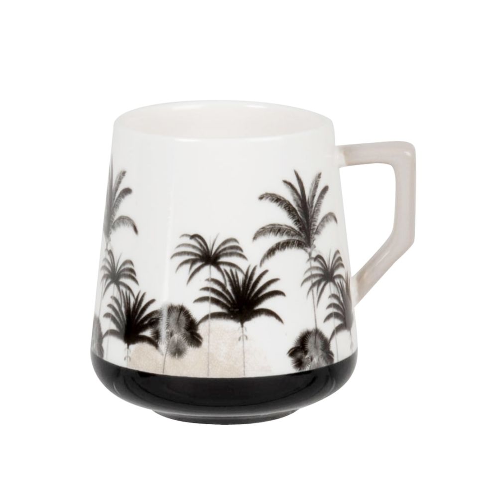 Tasse en grès noir et écru motifs palmiers