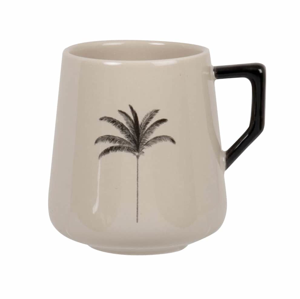 Tasse en grès sable motifs palmiers noirs
