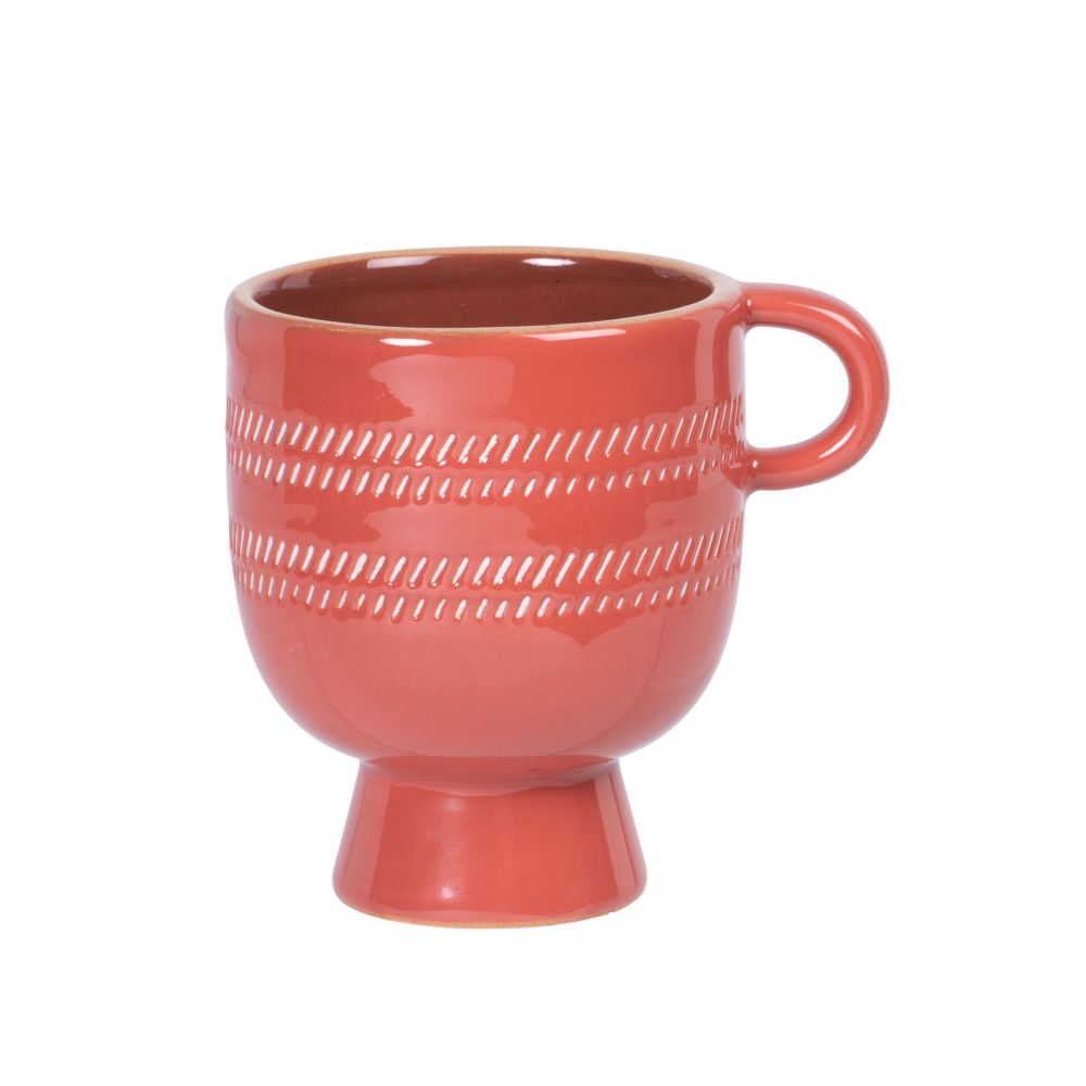 Tasse en porcelaine rouge brique à motifs