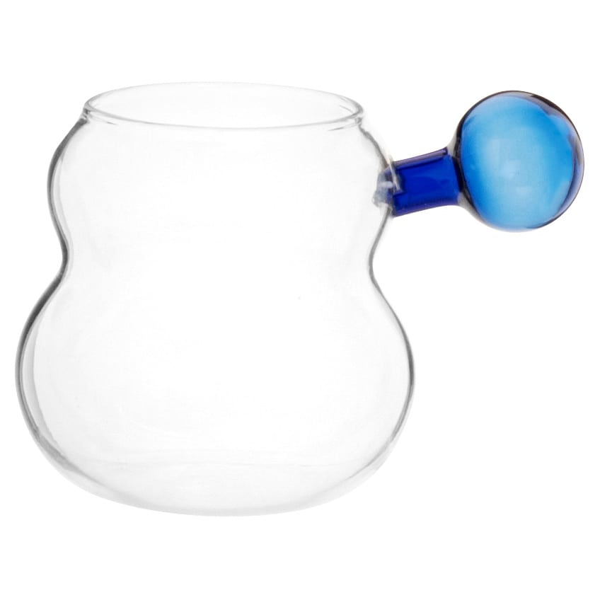 tasse en verre soufflé transparent anse bleu marine