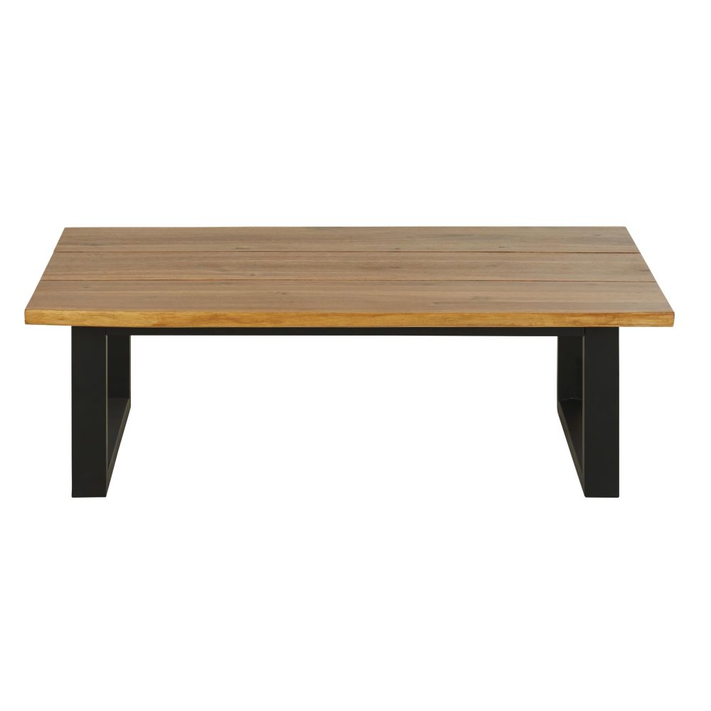Tavolino basso da giardino in legno massello di acacia e acciaio nero