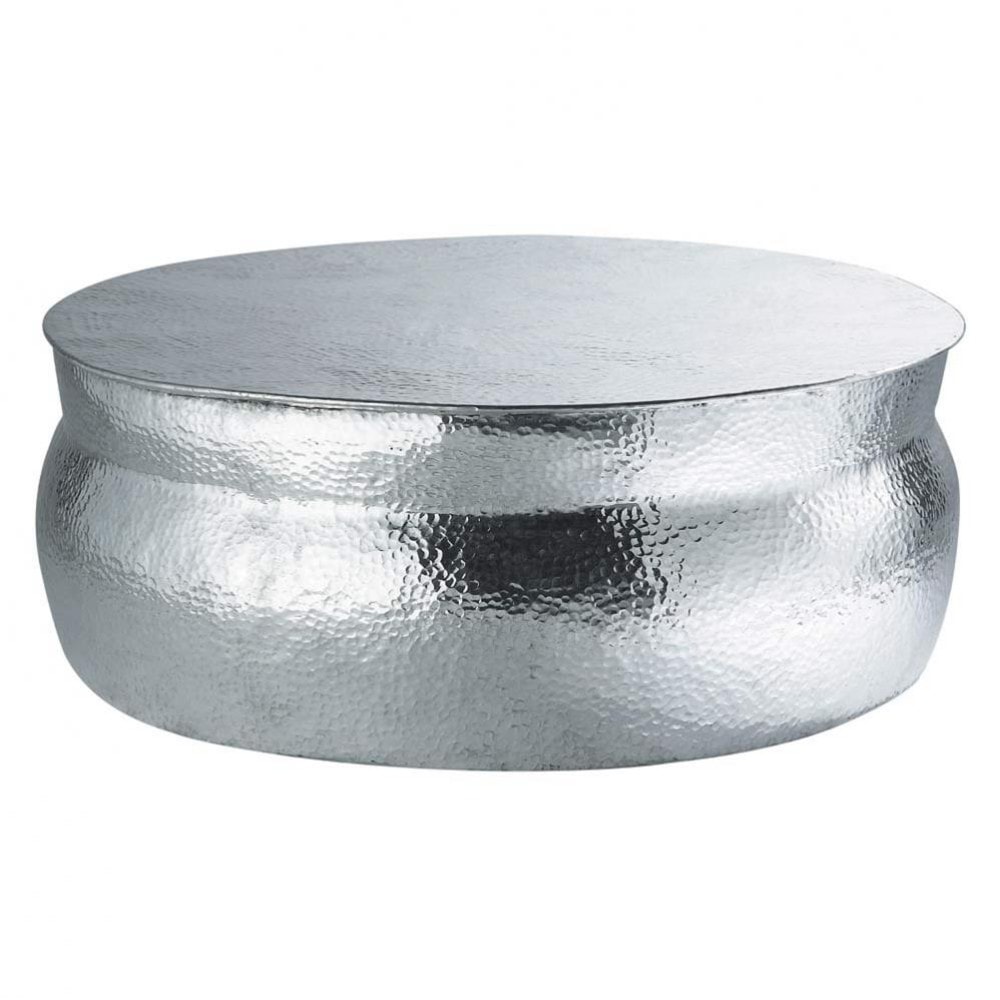 Tavolo basso rotondo in alluminio martellato