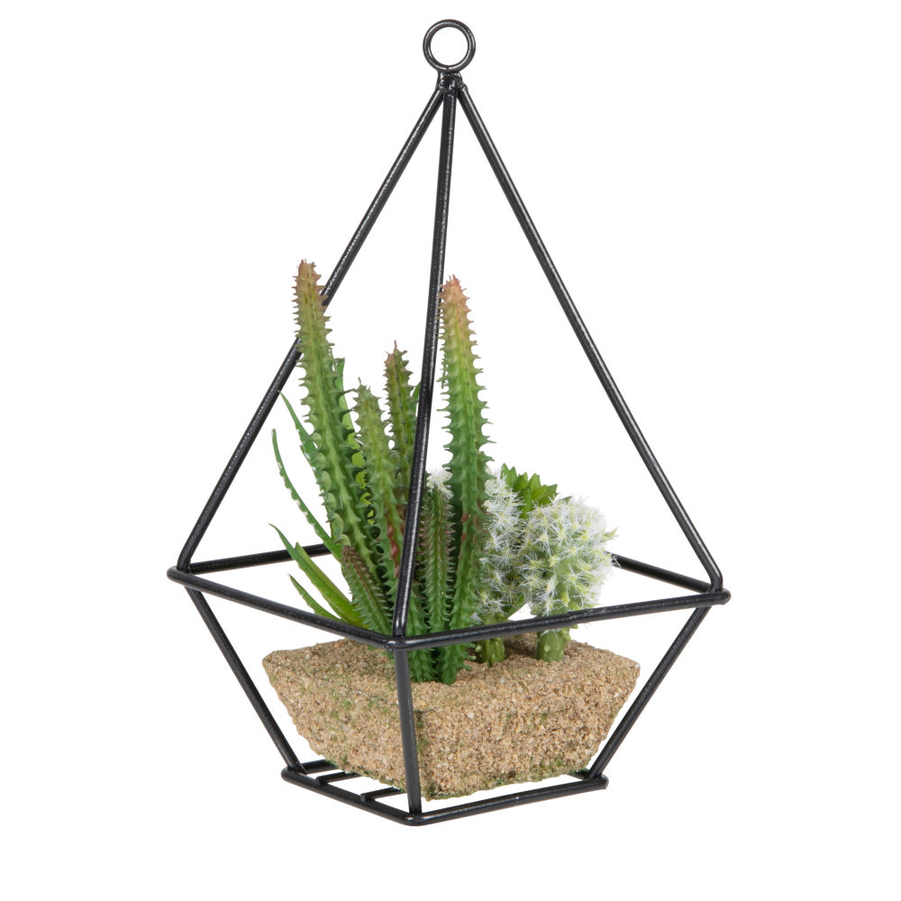 Terrarium en métal noir et plantes artificielles (photo) Terrarium en métal noir et plantes artificielles