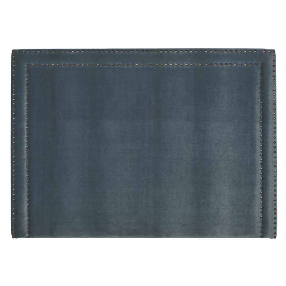 Tête de lit 160 en velours gris vert avec clous en métal coloris laiton, OEKO-TEX® Tête de lit 160 en velours gris vert avec clous en métal coloris laiton, OEKO-TEX®