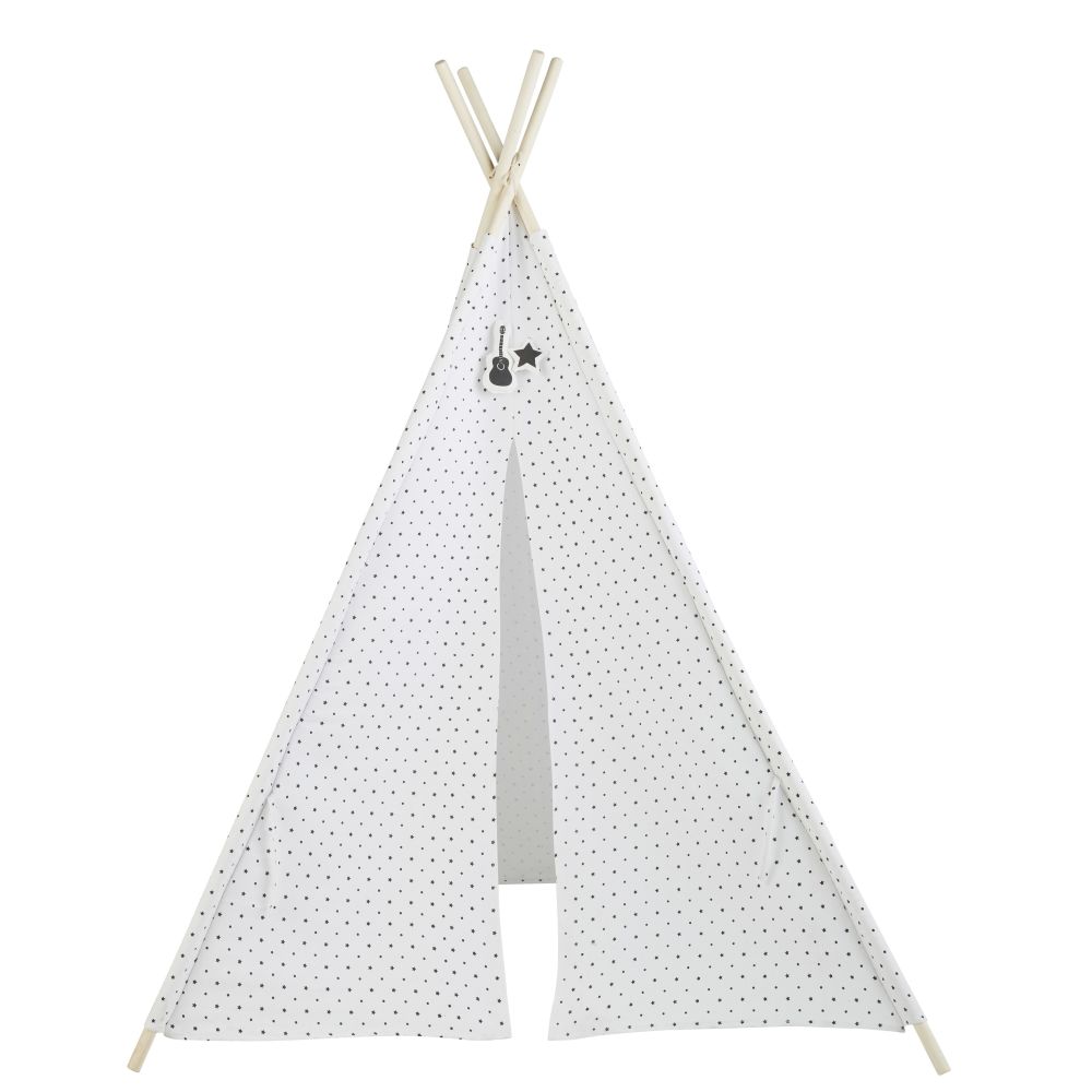 Tipi enfant blanc motifs étoiles noires et pin Tipi enfant blanc motifs étoiles noires et pin