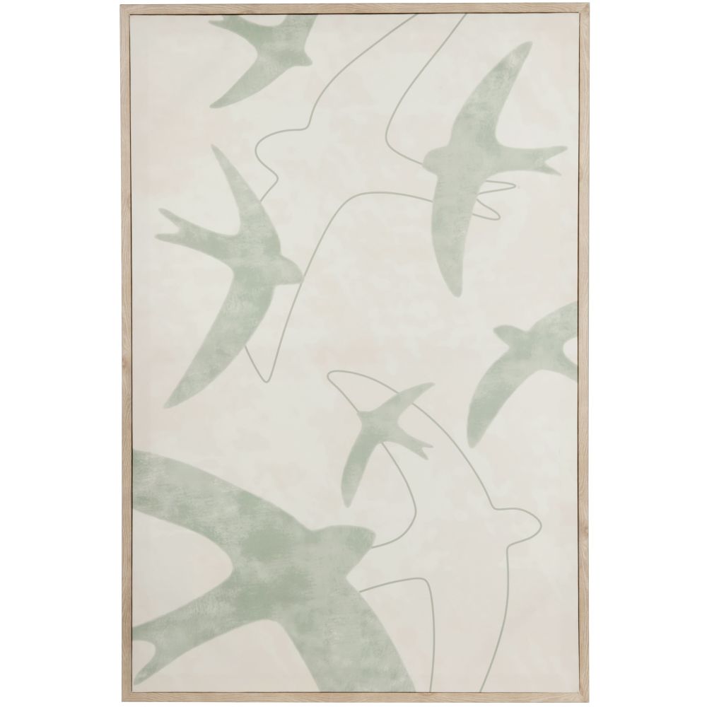 Toile imprimé oiseaux bleus, écrus, beiges 47x70