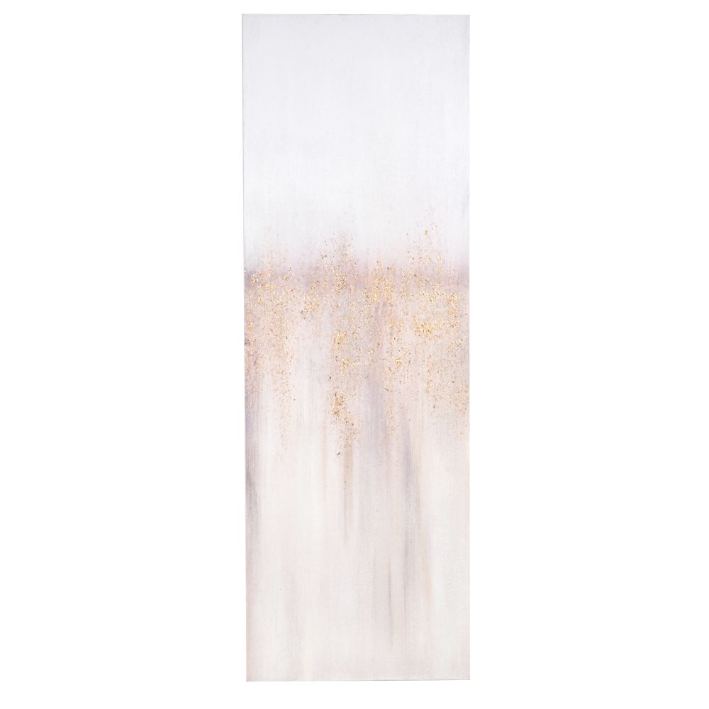 Toile imprimée beige, blanche et rose avec feuilles d'or 32x95