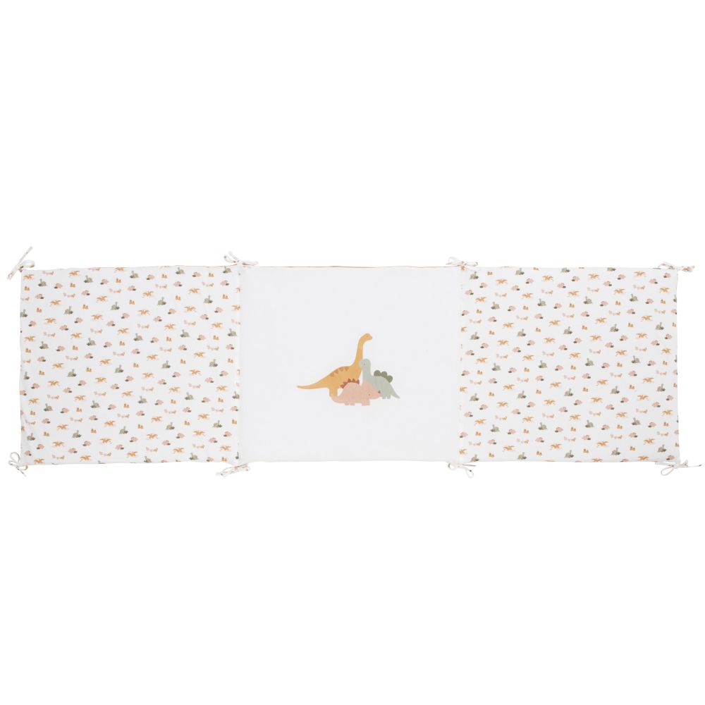 Tour de lit bébé réversible blanc en coton biologique imprimé dinosaure 180x52 cm