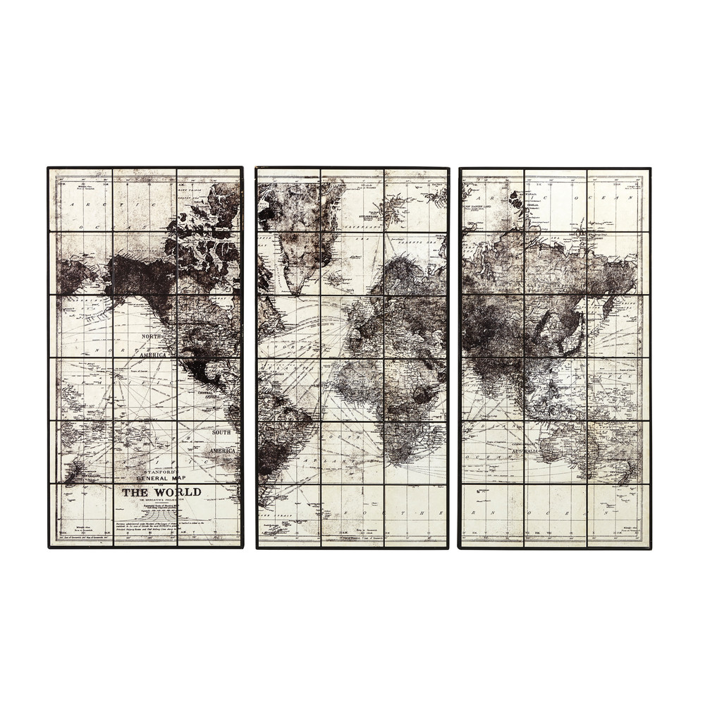 Triptyque carte du monde en céramique noire 189x125