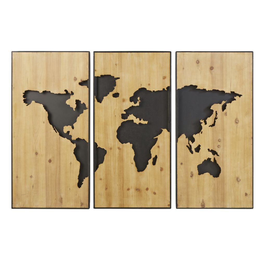 Triptyque en sapin sculpté et métal noir 180x120 Triptyque en sapin sculpté et métal noir 180x120
