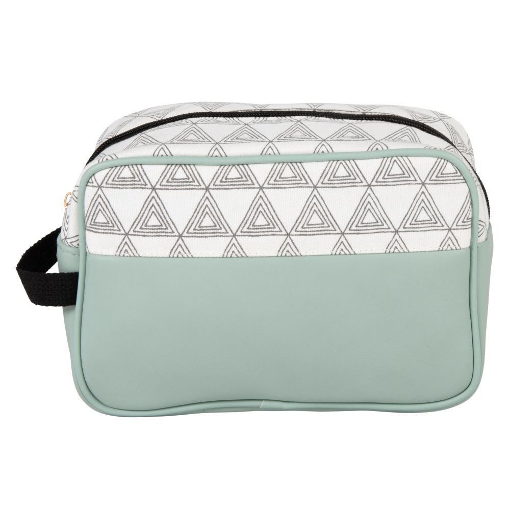 Trousse bleu canard en coton blanc à motifs graphiques noirs (photo) Trousse bleu canard en coton blanc à motifs graphiques noirs