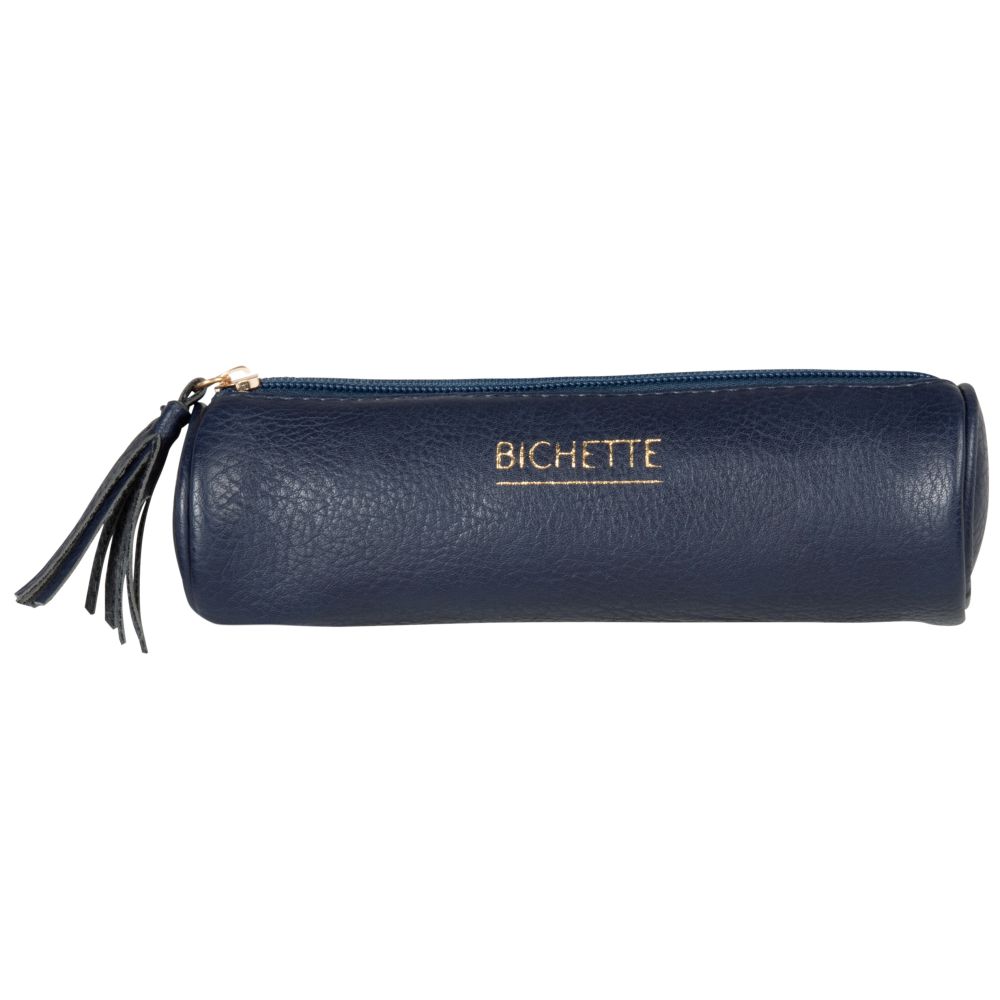 Trousse boudin bleue avec pompon Trousse boudin bleue avec pompon