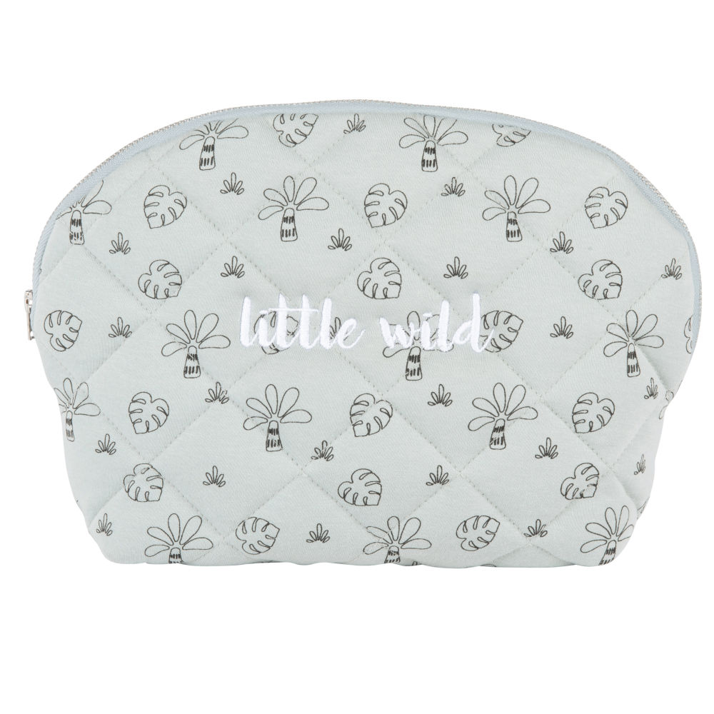 Trousse de toilette bébé en coton bleu et noir motif tropical Trousse de toilette bébé en coton bleu et noir motif tropical