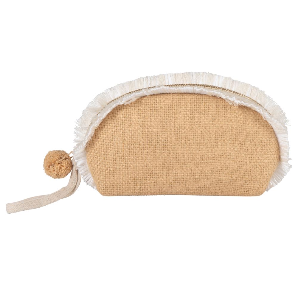 Trousse demi-lune en coton et lin beiges (photo) Trousse demi-lune en coton et lin beiges