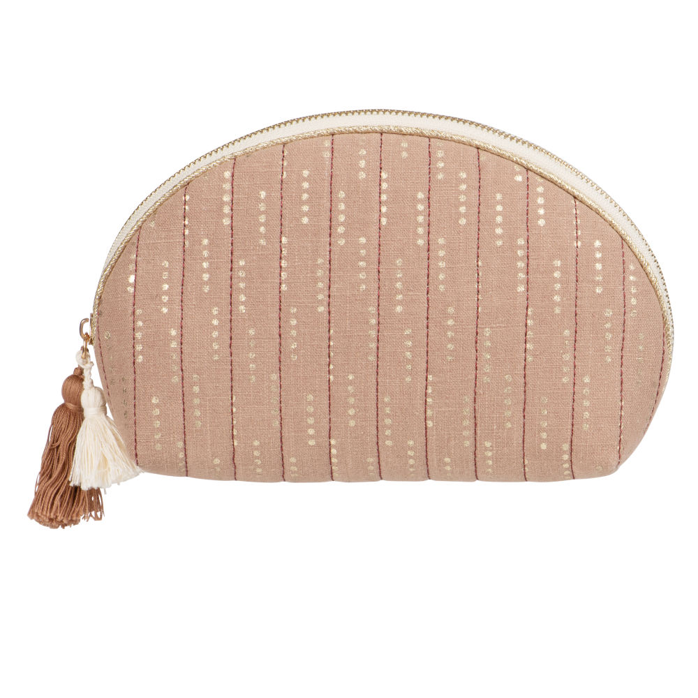 Trousse en coton et lin beige à motifs pois dorés (photo) Trousse en coton et lin beige à motifs pois dorés
