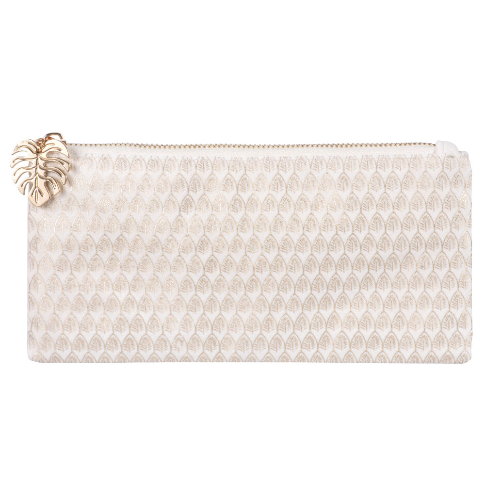 Trousse en suédine écrue à motifs dorés (photo) Trousse en suédine écrue à motifs dorés