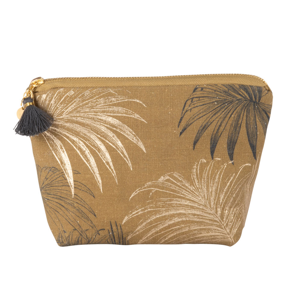 Trousse marron imprimé feuille de palmier (photo) Trousse marron imprimé feuille de palmier