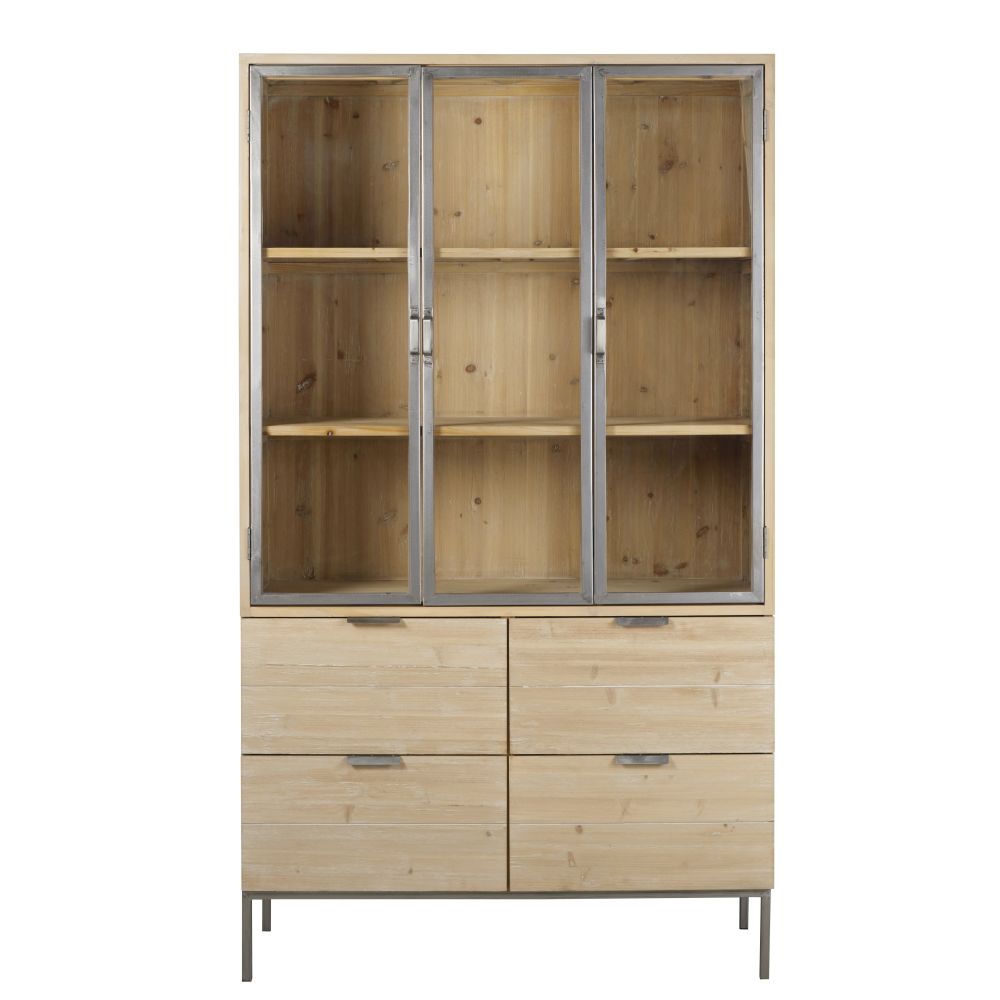 Vaisselier 3 portes, 4 tiroirs finition blanchie et gris (photo) Vaisselier 3 portes, 4 tiroirs finition blanchie et gris