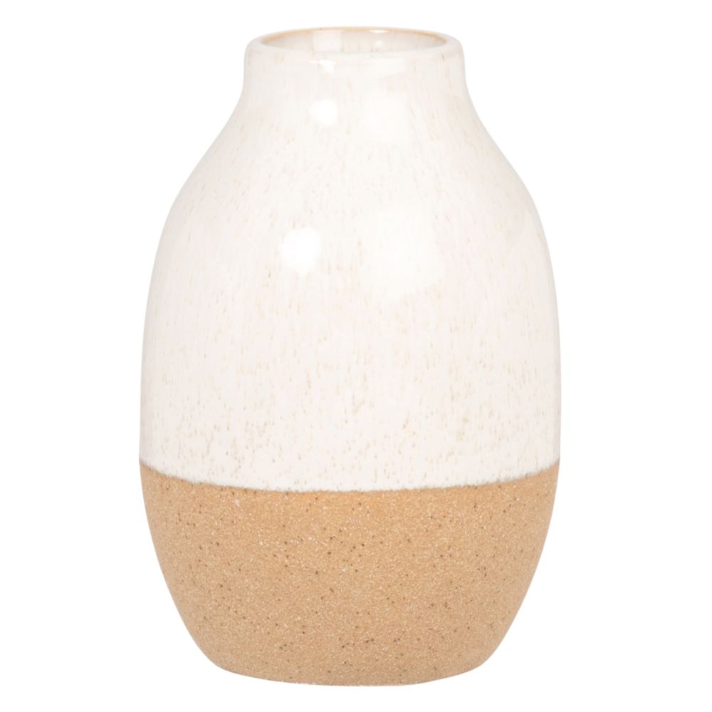 Vase apothicaire en grès beige crème et marron H15 (photo) Vase apothicaire en grès beige crème et marron H15